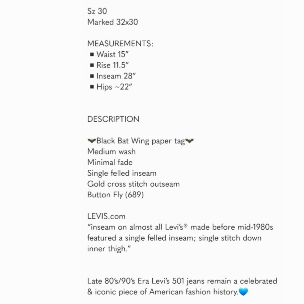 🦇Vintage Levi’s 501 80’s 90’s Era Jeans Sz 30 - Picture 15 of 15